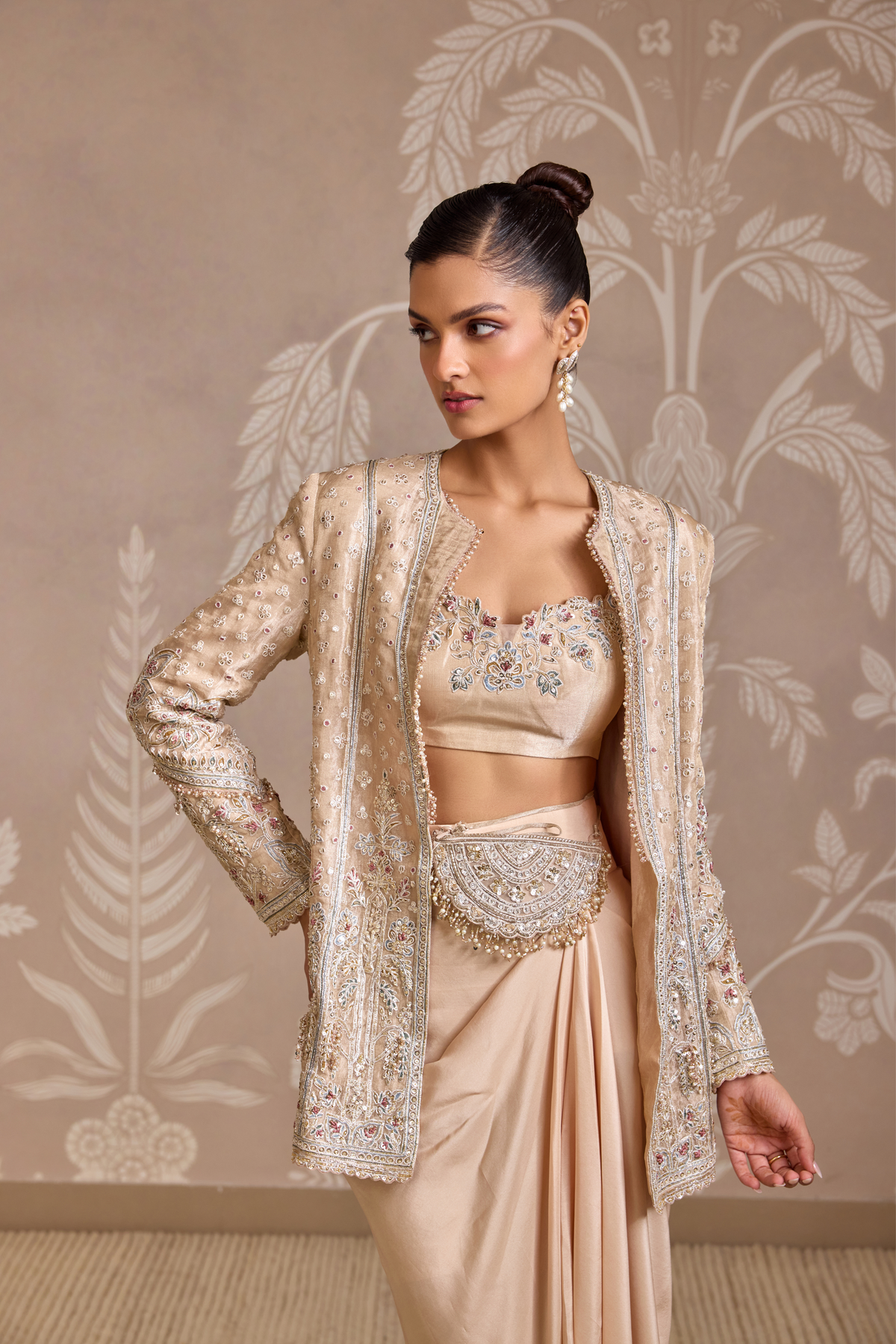Gunmetal Embroidered Jacket Set