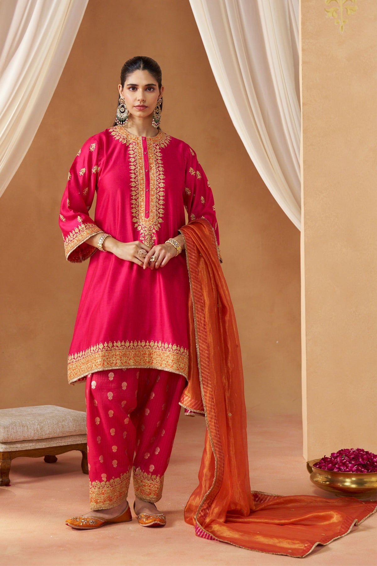 Zeenal Hot Pink A-Line Set