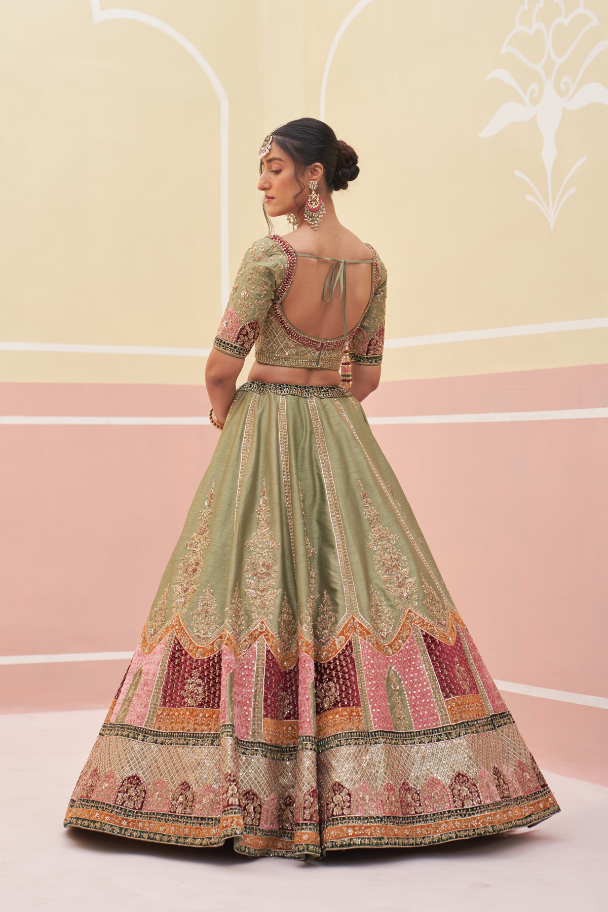 Green Raw Silk Lehenga Set