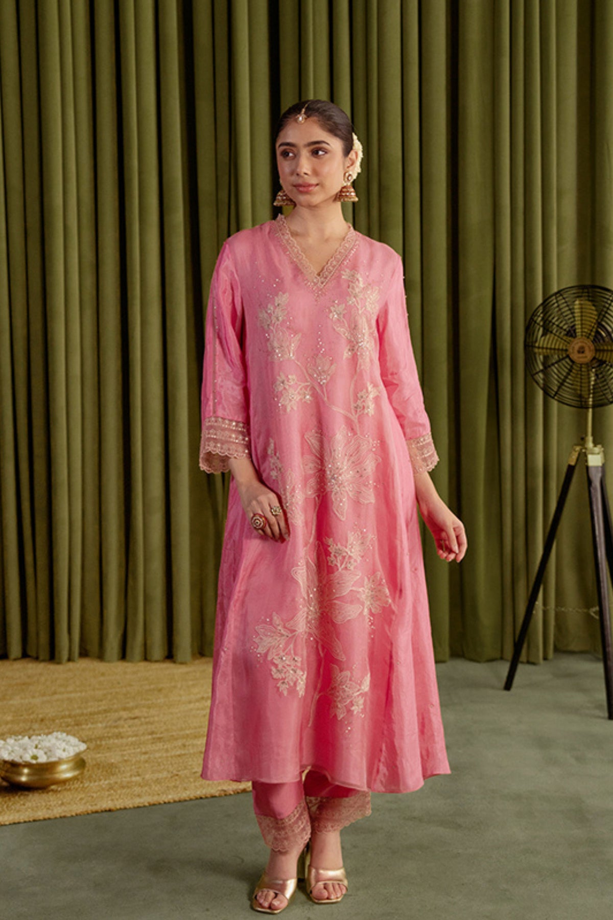 Rose Pink Embroidery Kurta Set