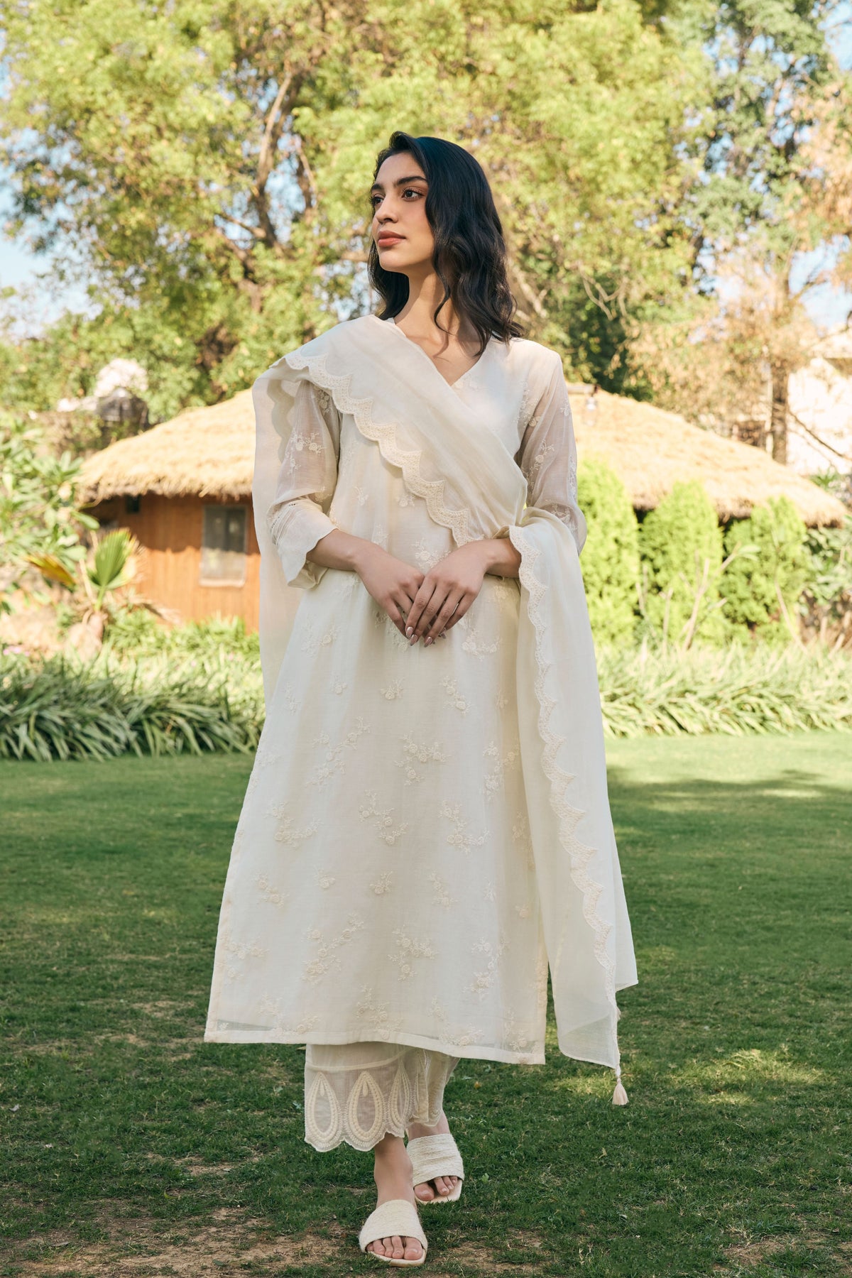 Ecru Embroidered Kurta Set