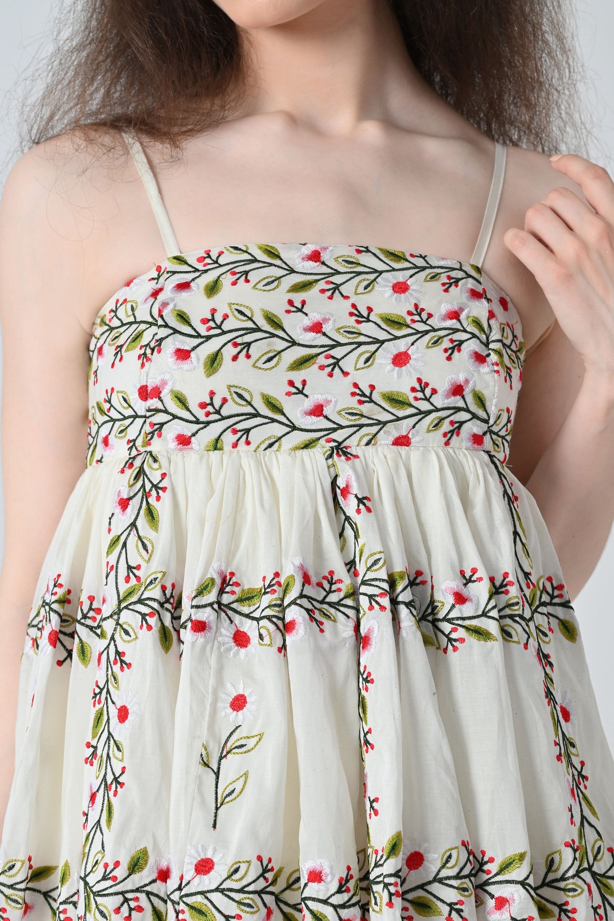 Ivory Vine Embroidered Tiered Top