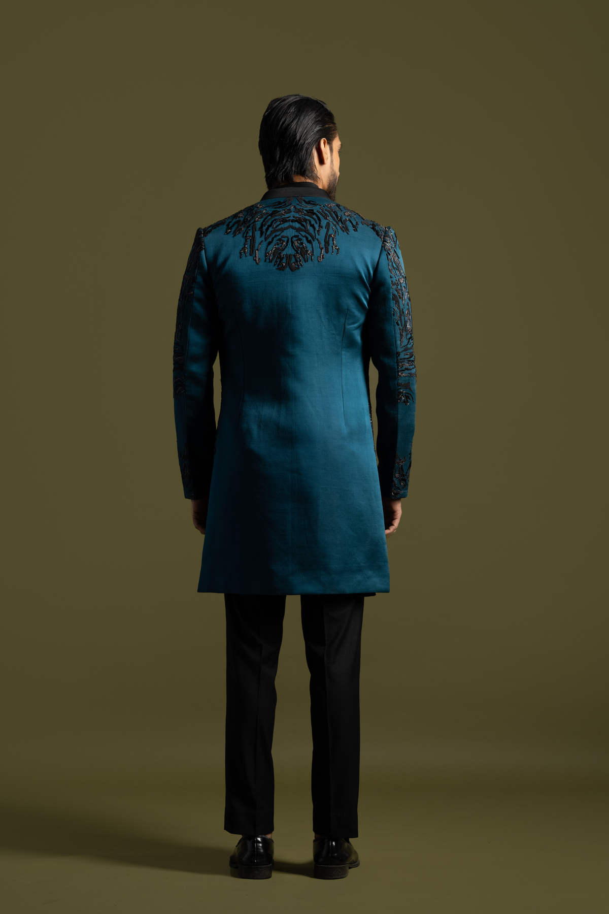 Achkan Teal To Black Kurta In Black