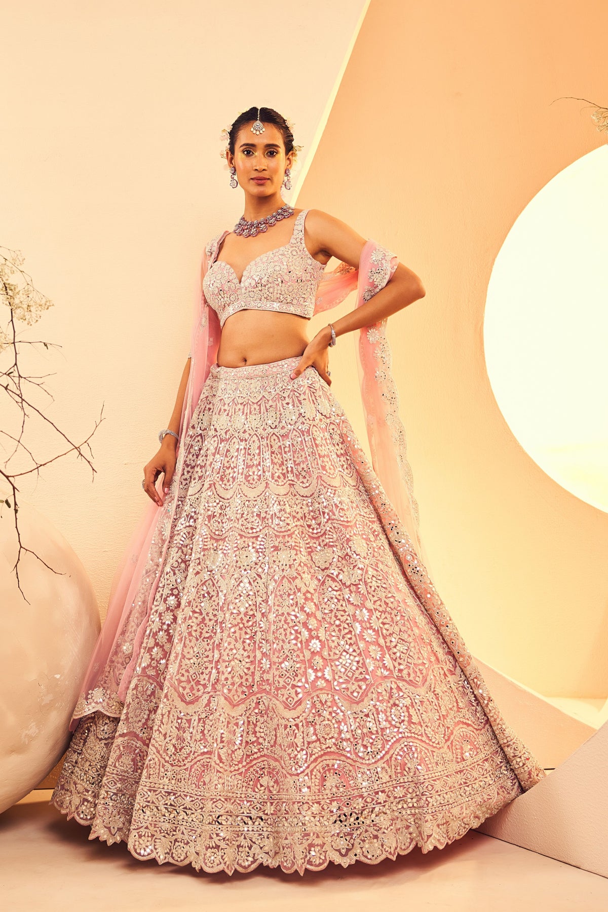 Carnation Pink Mirror Lehenga