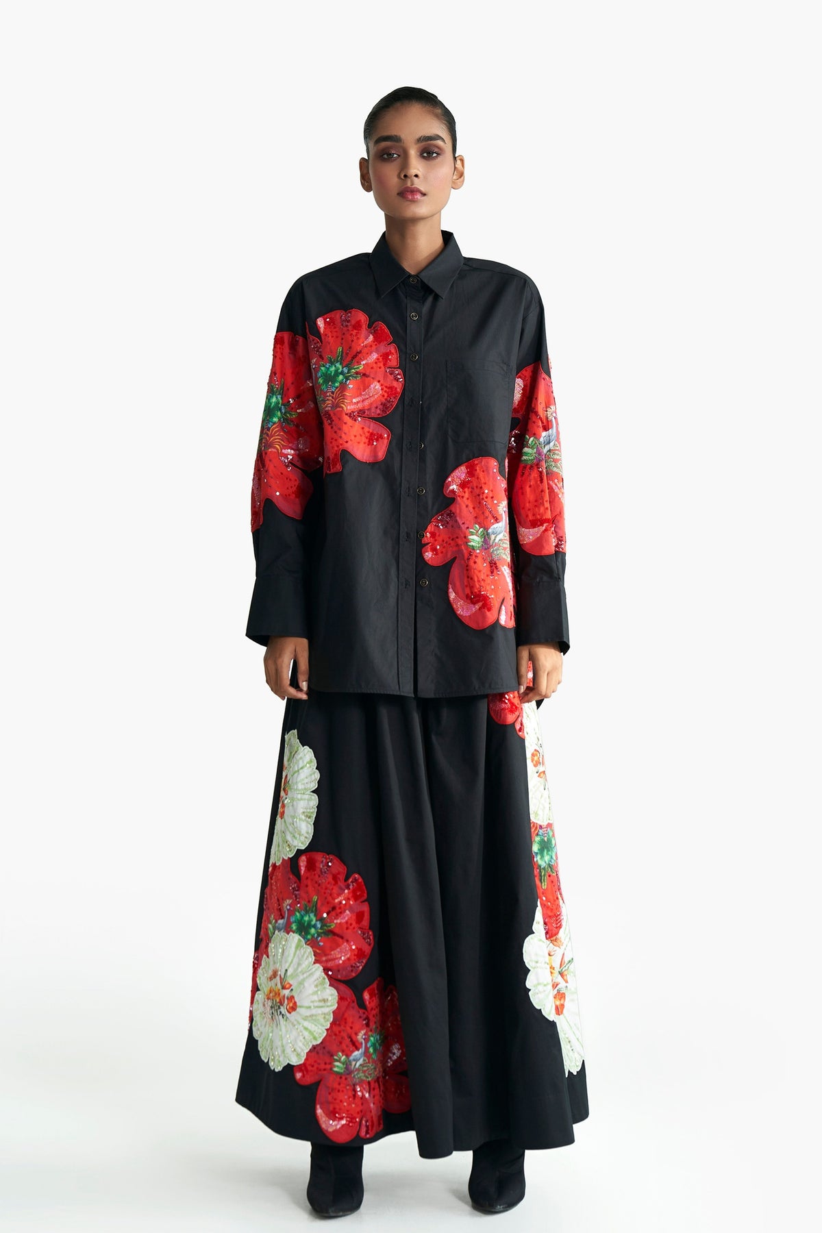 Hibiscus Patched Oversized Shirt