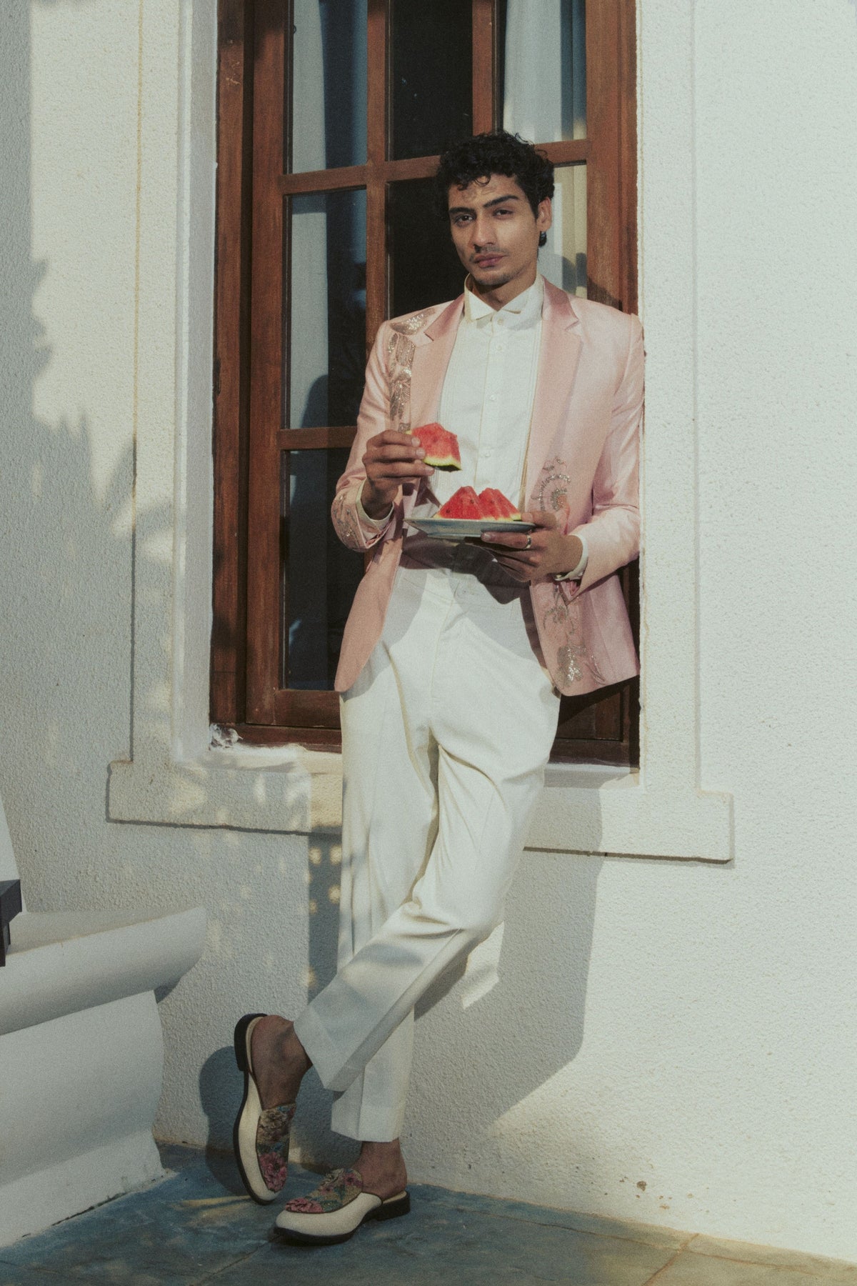 Pink Embroidered Tuxedo Set