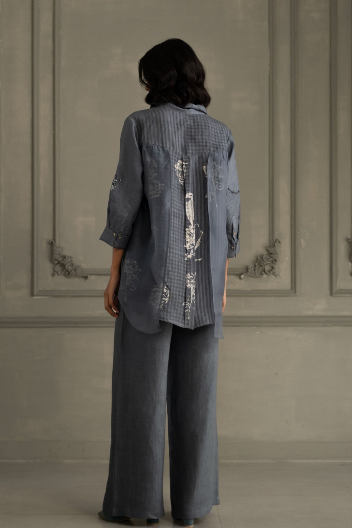 Stone Blue Embroidered Co-ord Set