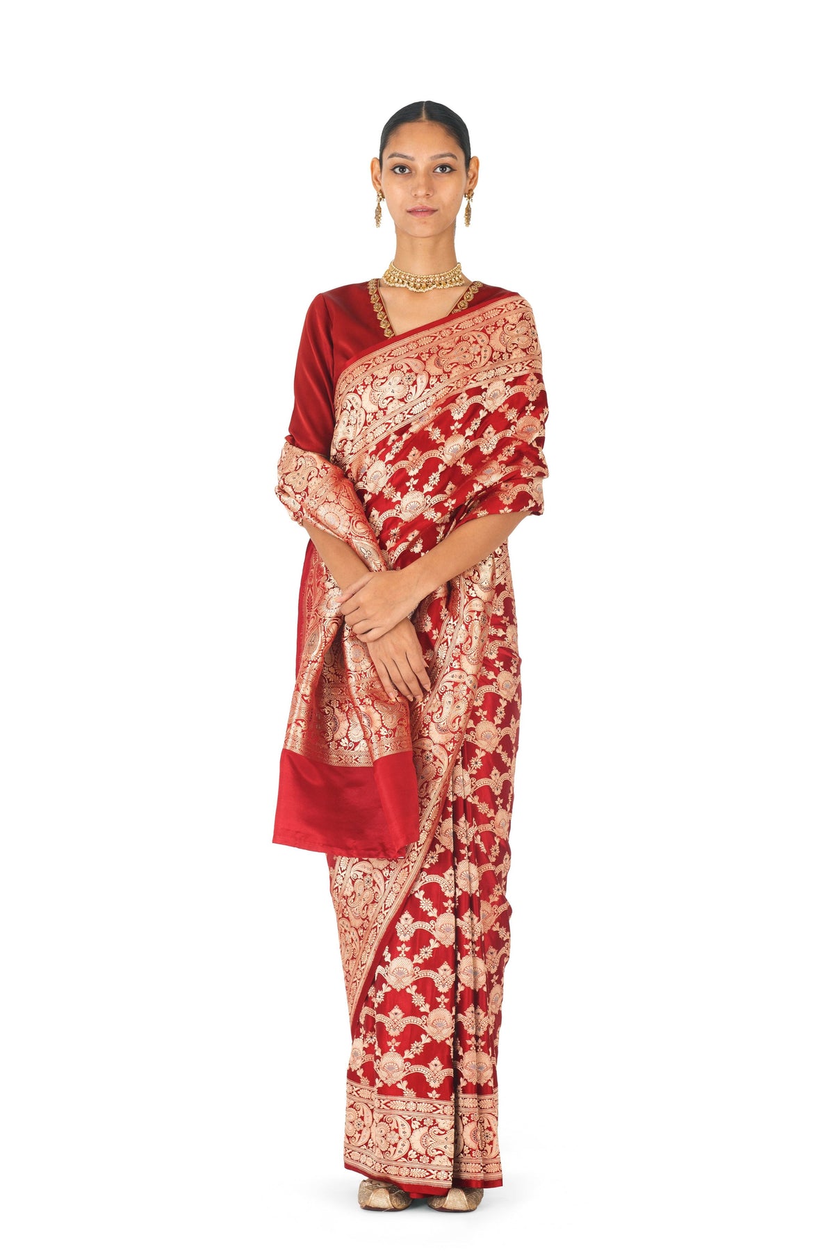 Zuari Silk Brocade Saree In Red