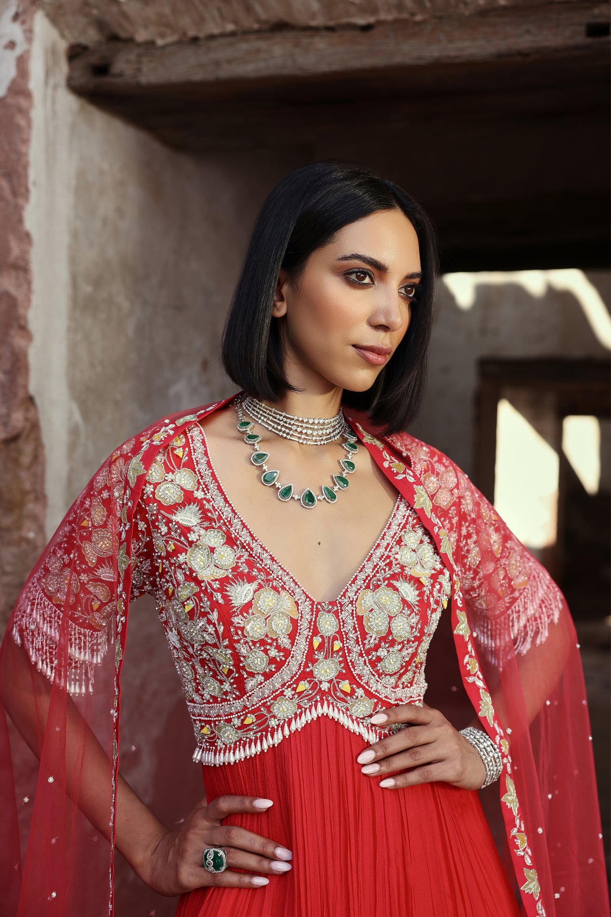 Ishika Anarkali in Coral Pink
