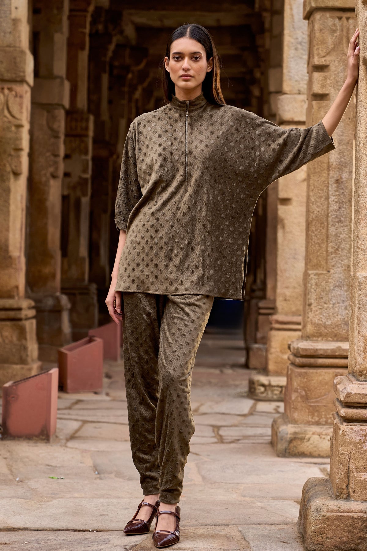 Brown Knit Sueded Co-ord Set