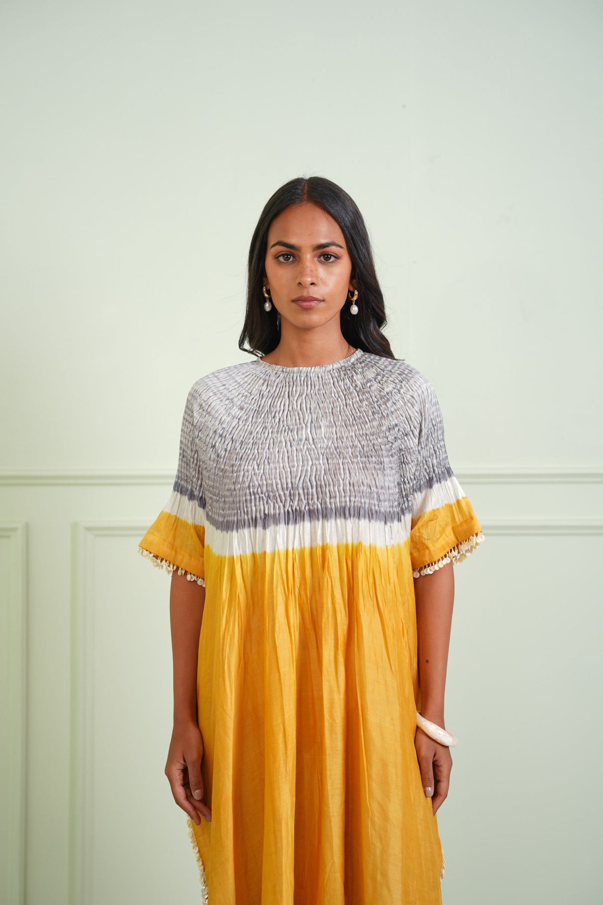 Yellow Shibori Tissue Kaftan