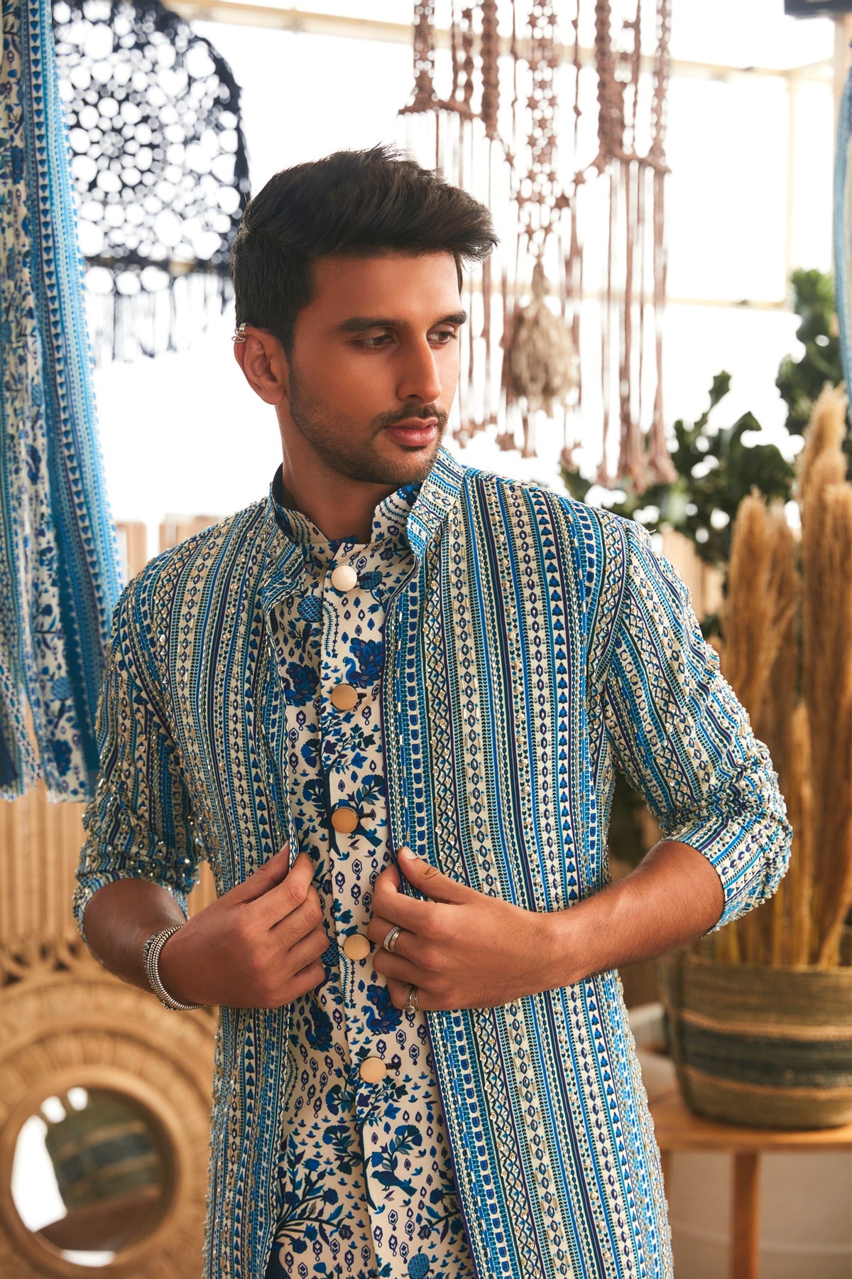 Blue Bohot Stripe Jacket Set