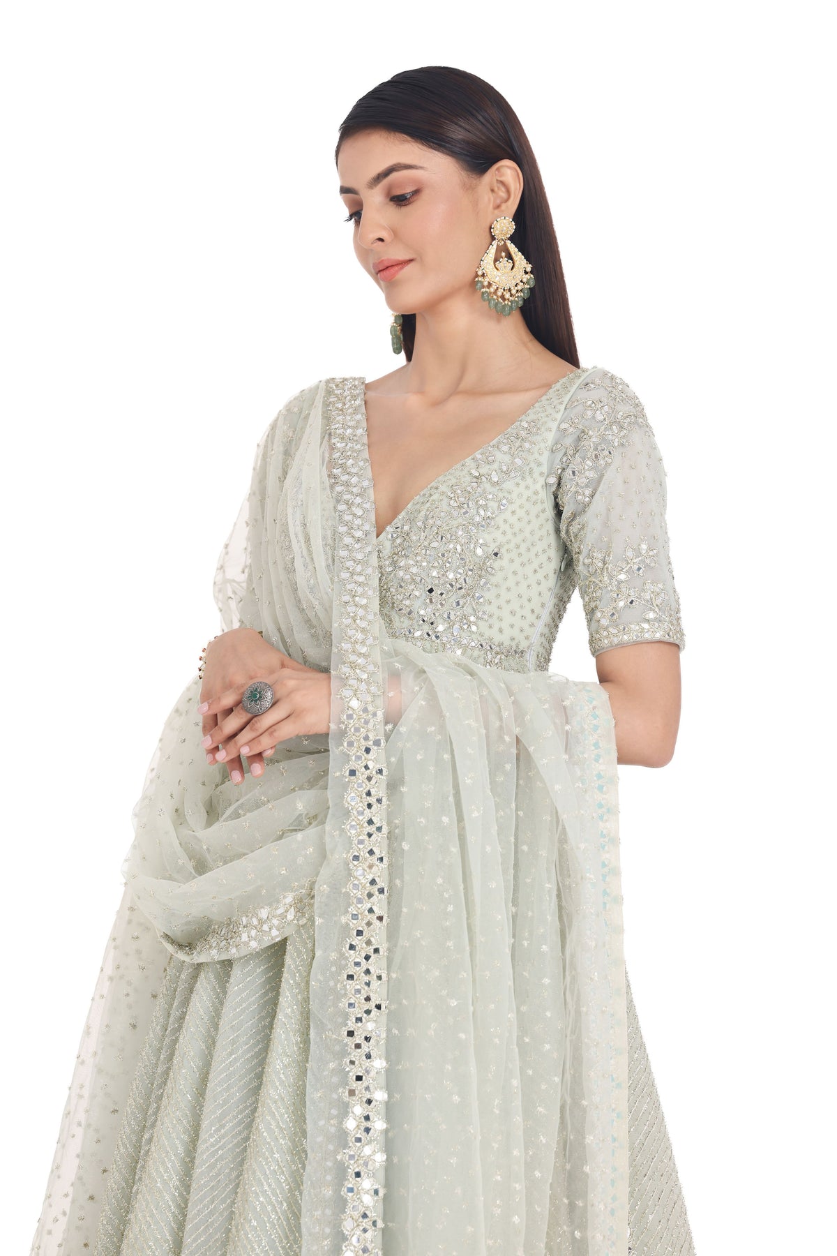 Grass Green Anarkali Set