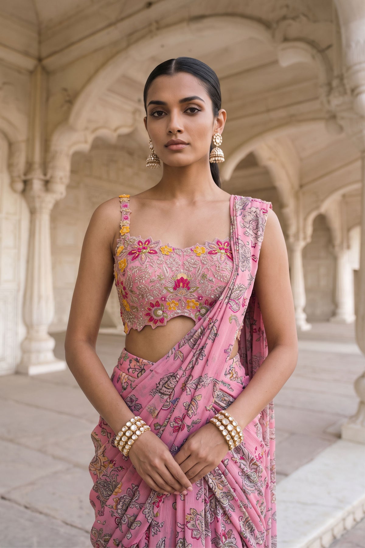 Rani Kalash Draped Saree Set