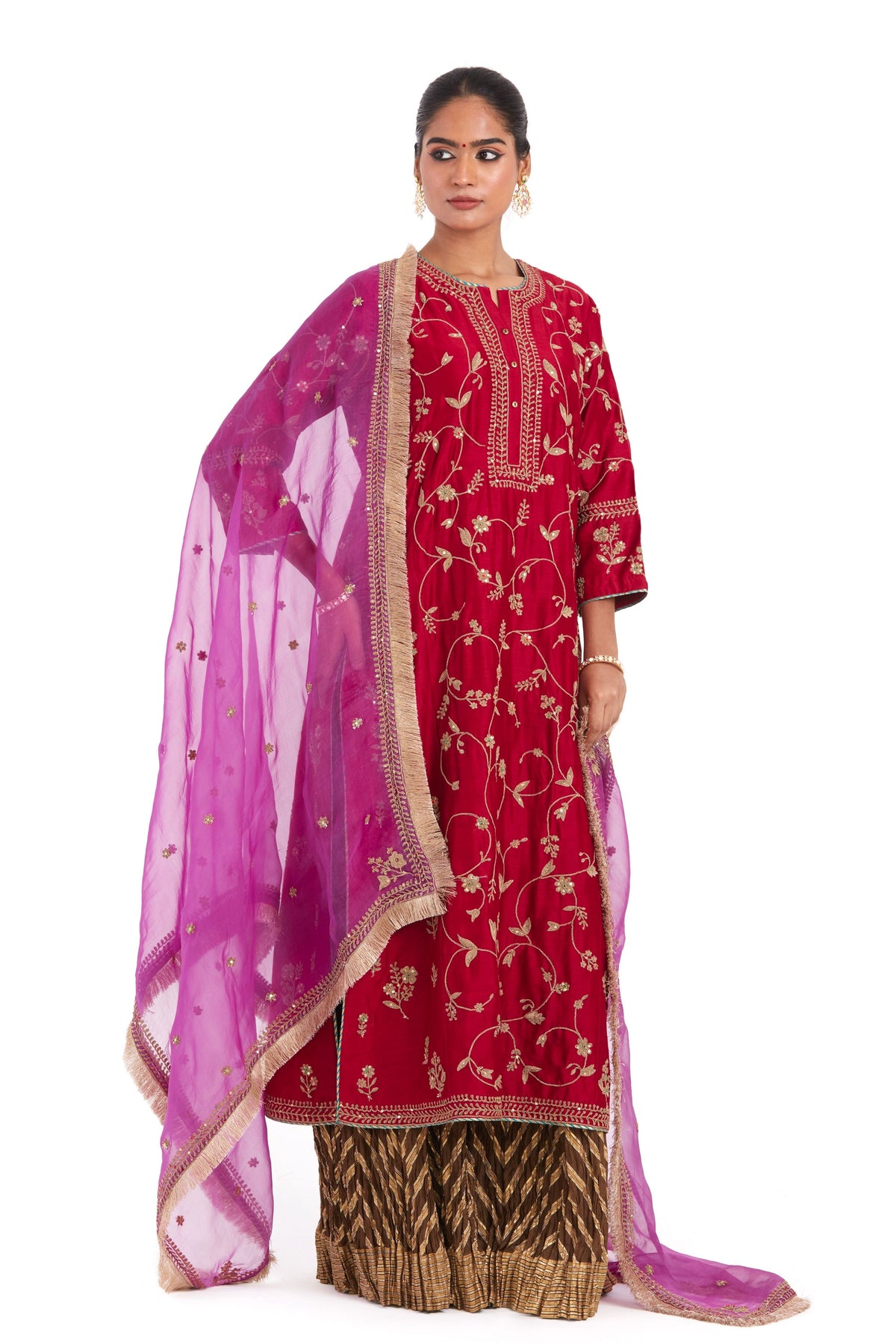 Red Chanderi Sharara Set