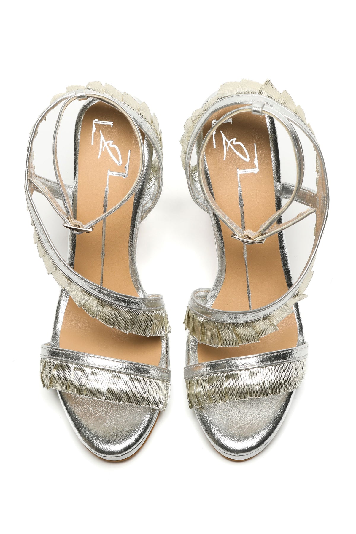Frilled Silver Strappy Heels