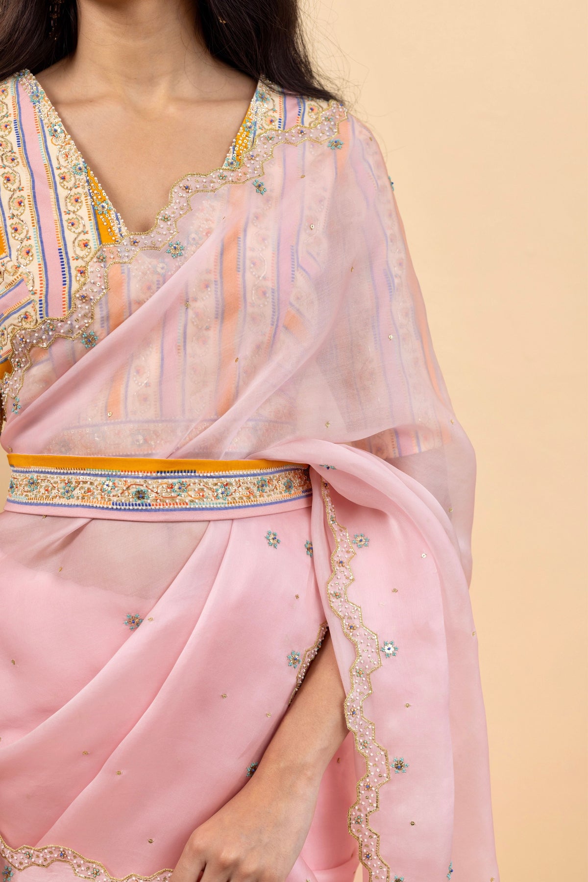 Pink Soha Cutwork Saree Blouse Set