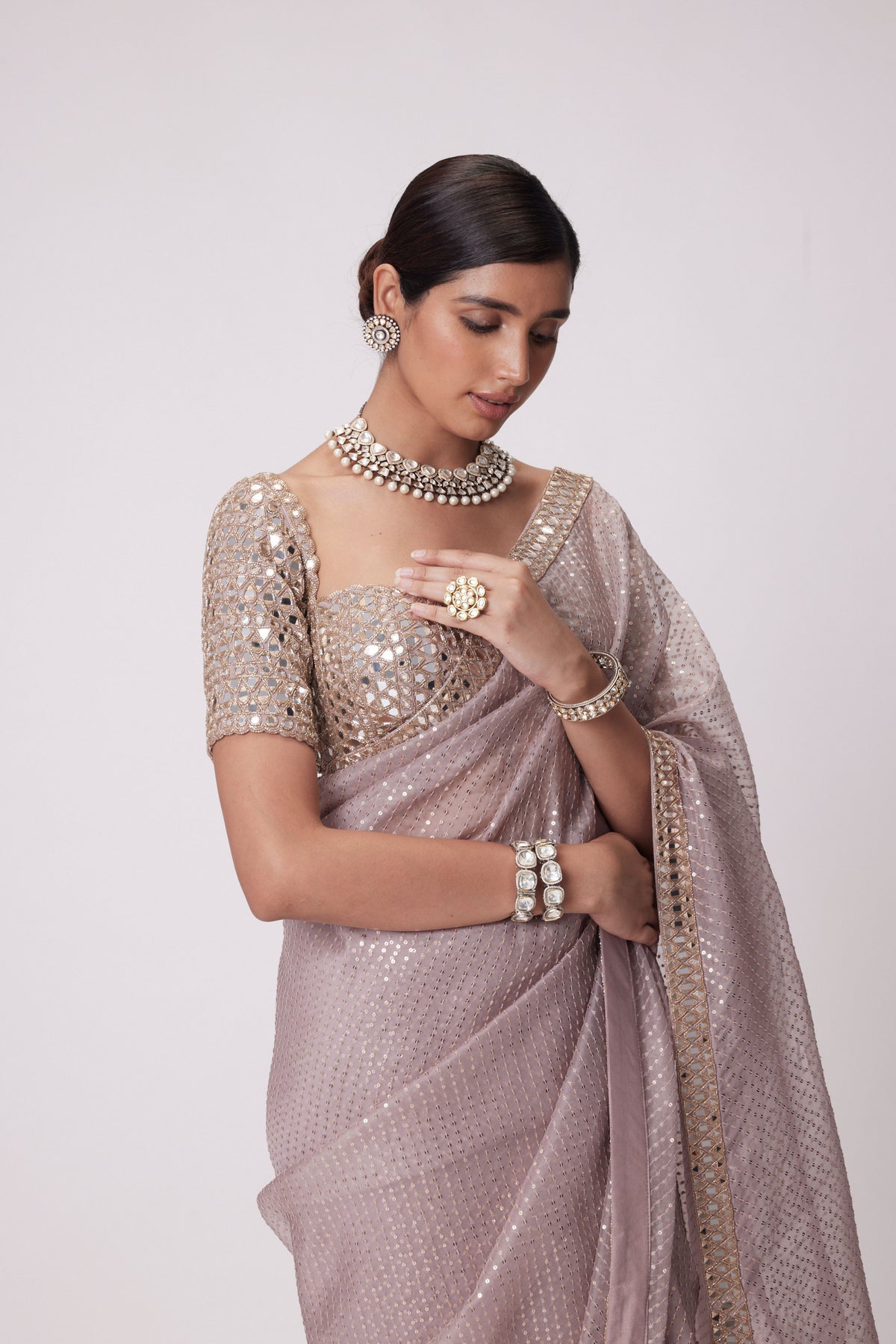 Ash Pink Saree Set