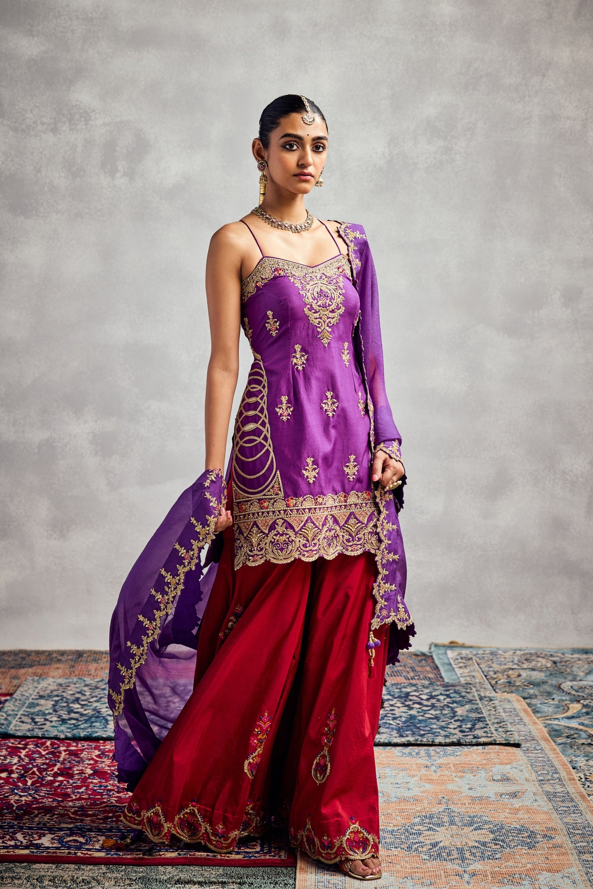 Purple and Red Sharara Set