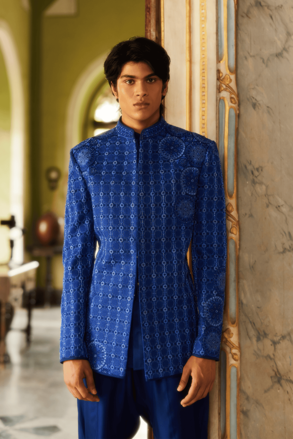 Blue Bandhgala Set