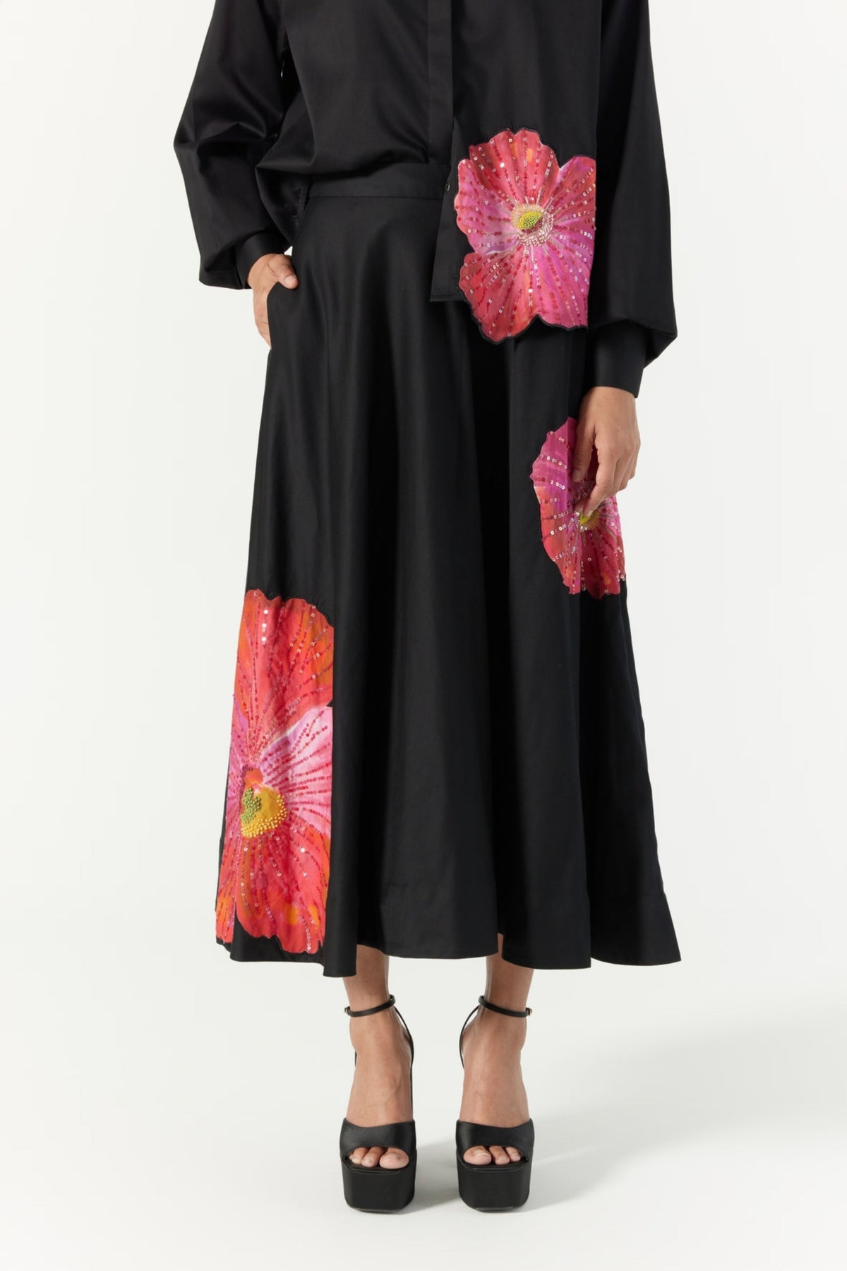 Pansy Printed Hand Embellished Skirt