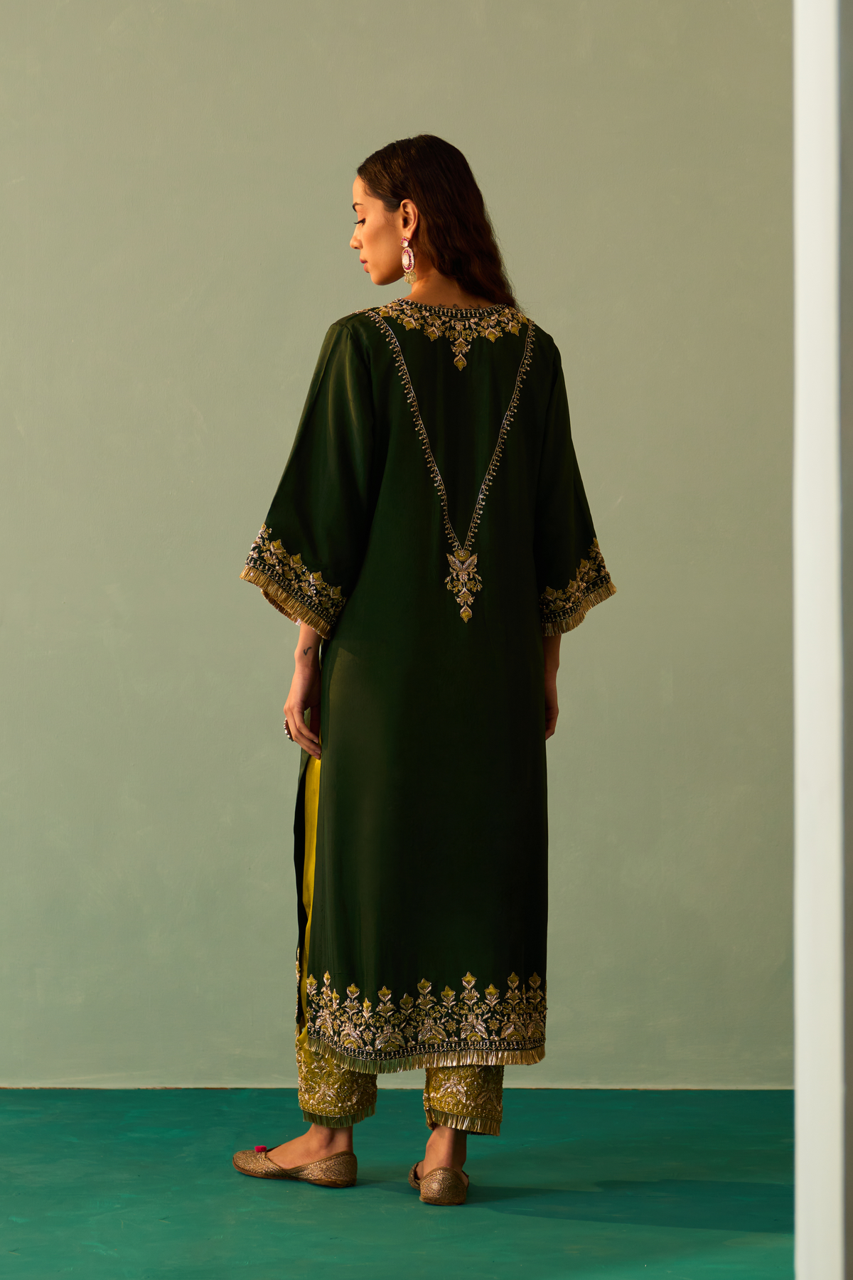 Green Silk Choga Set