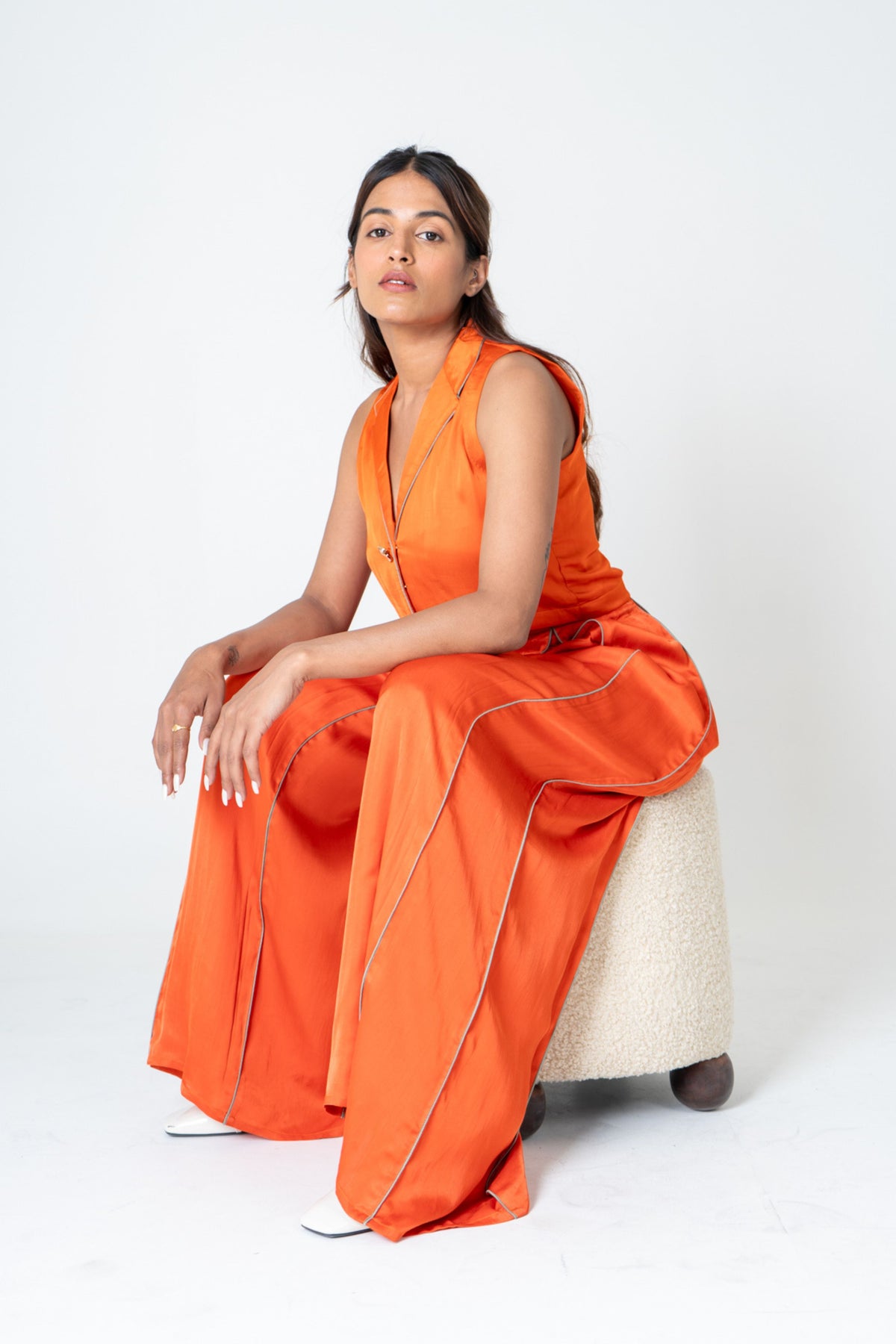 Orange Sleeveless Waistcoat Co-ord Set