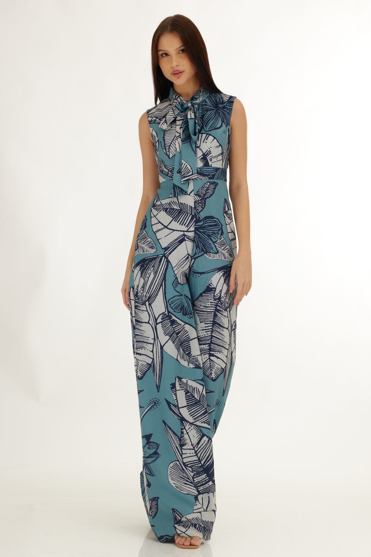 Blue and White Floral Jumpsuit