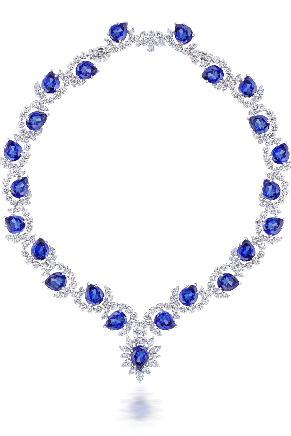 Cocktail White Necklace With Blue Sapphires