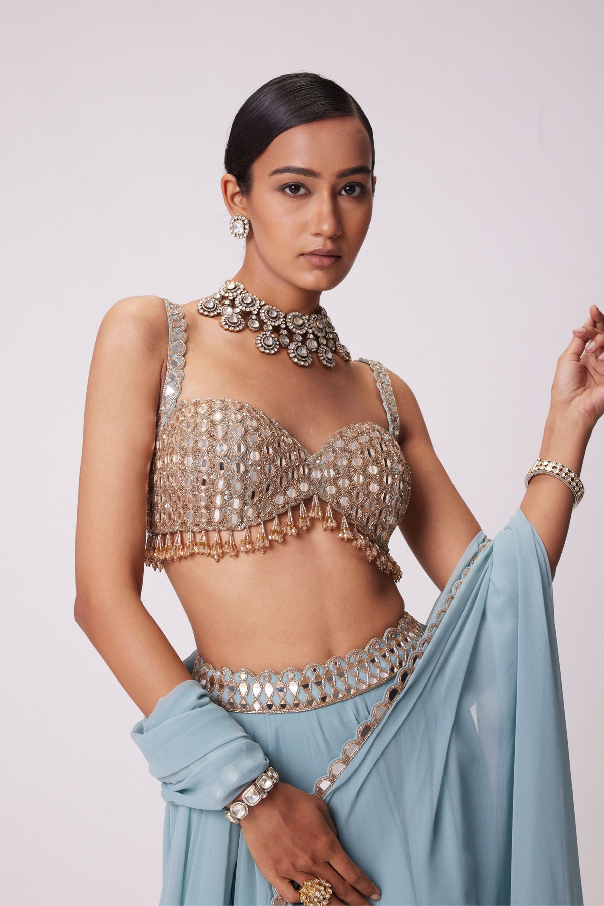 Powder Blue Lehenga Pants Set