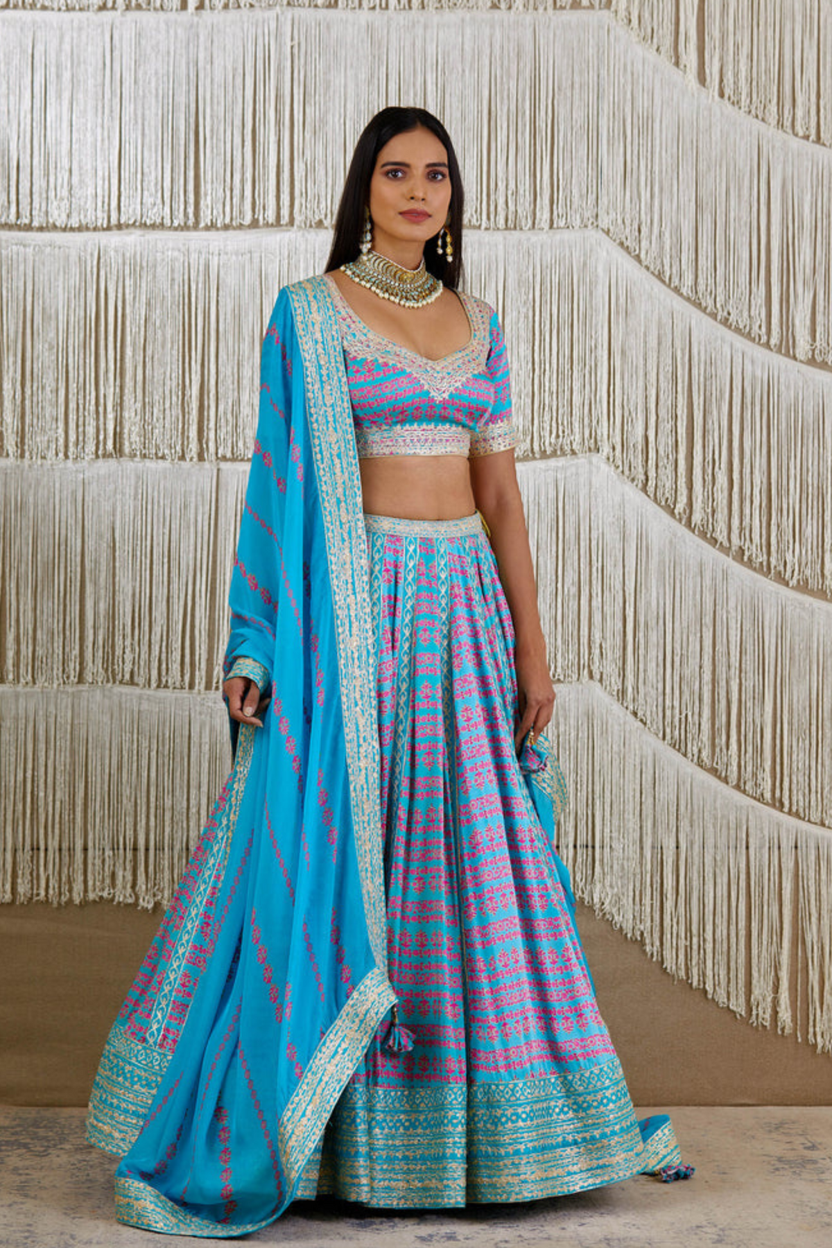 Sky Blue Gota embroidred lehenga set