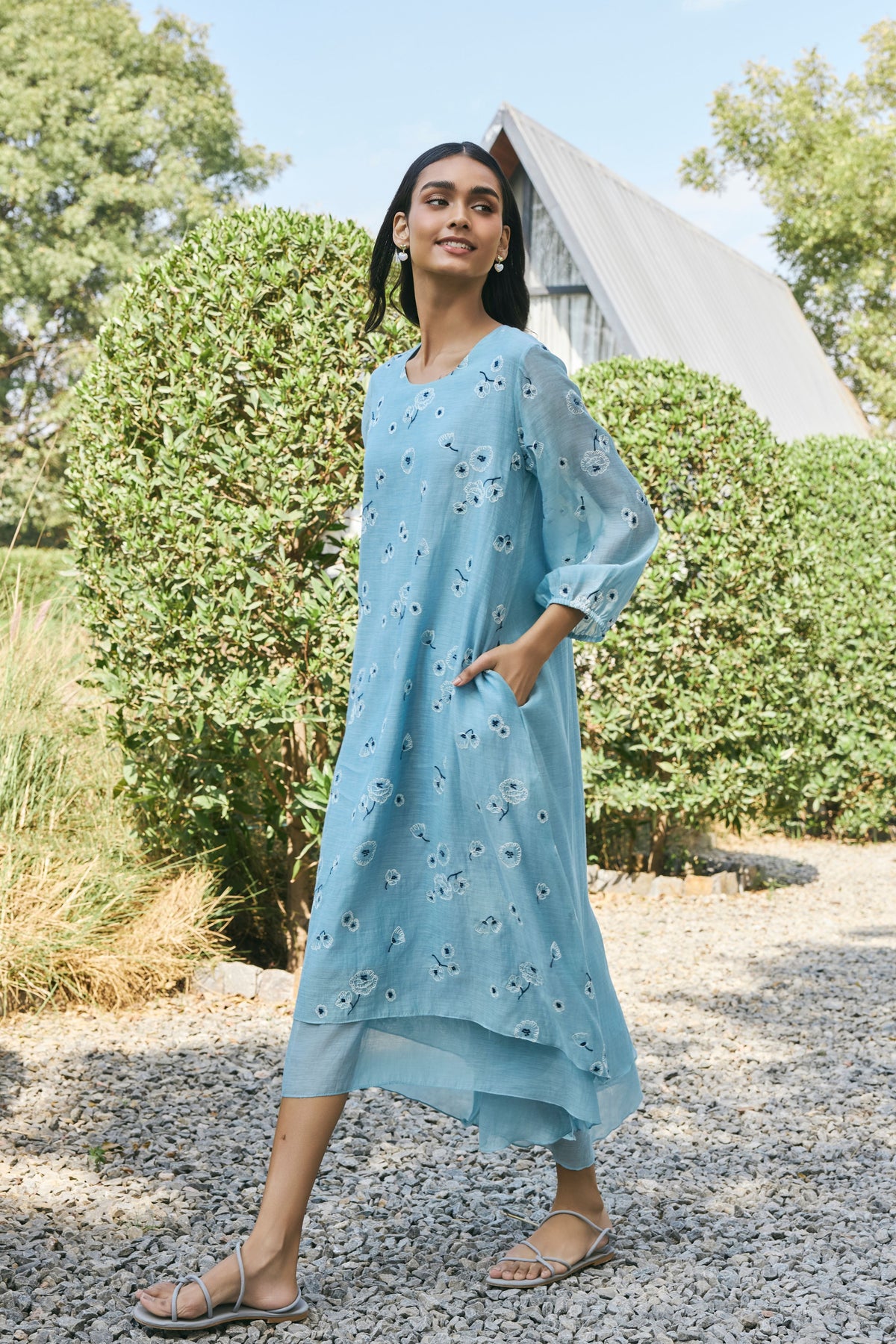 Sky Floral Embroidered Dress