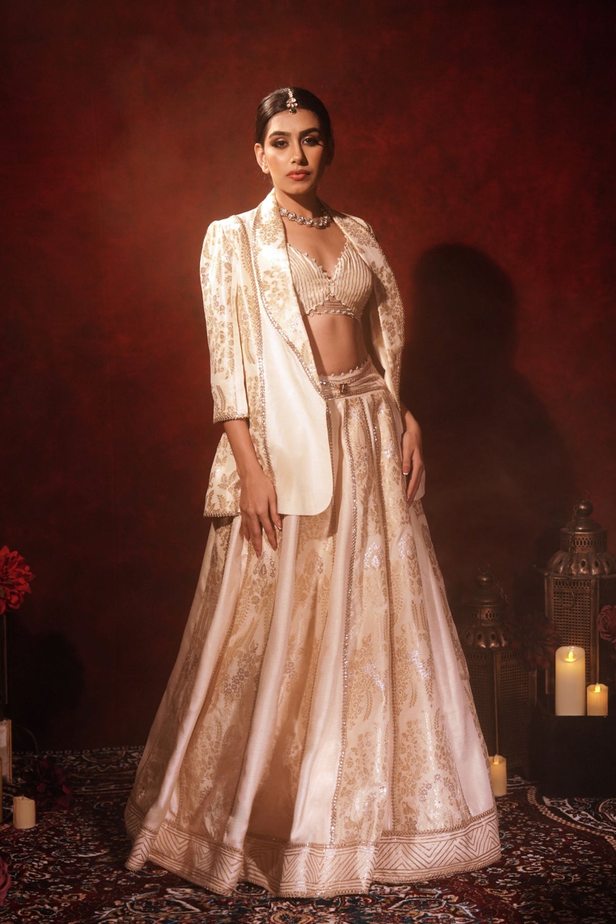 Ivory Brocade Blazer Lehenga Set