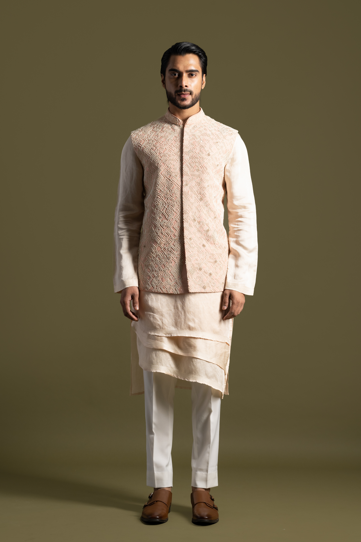 Peach Silk Kurta Set