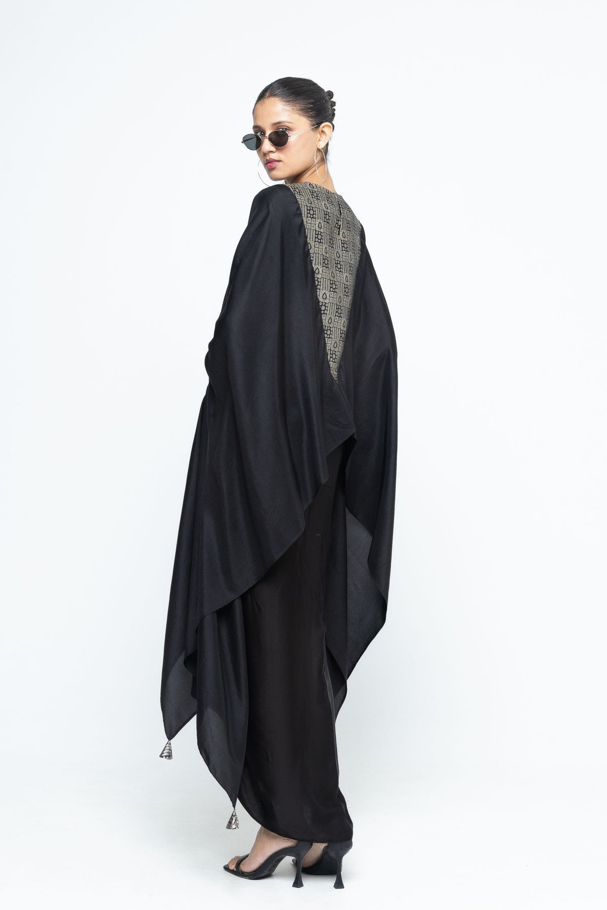 Statement Asymmetrical Black Cape Set