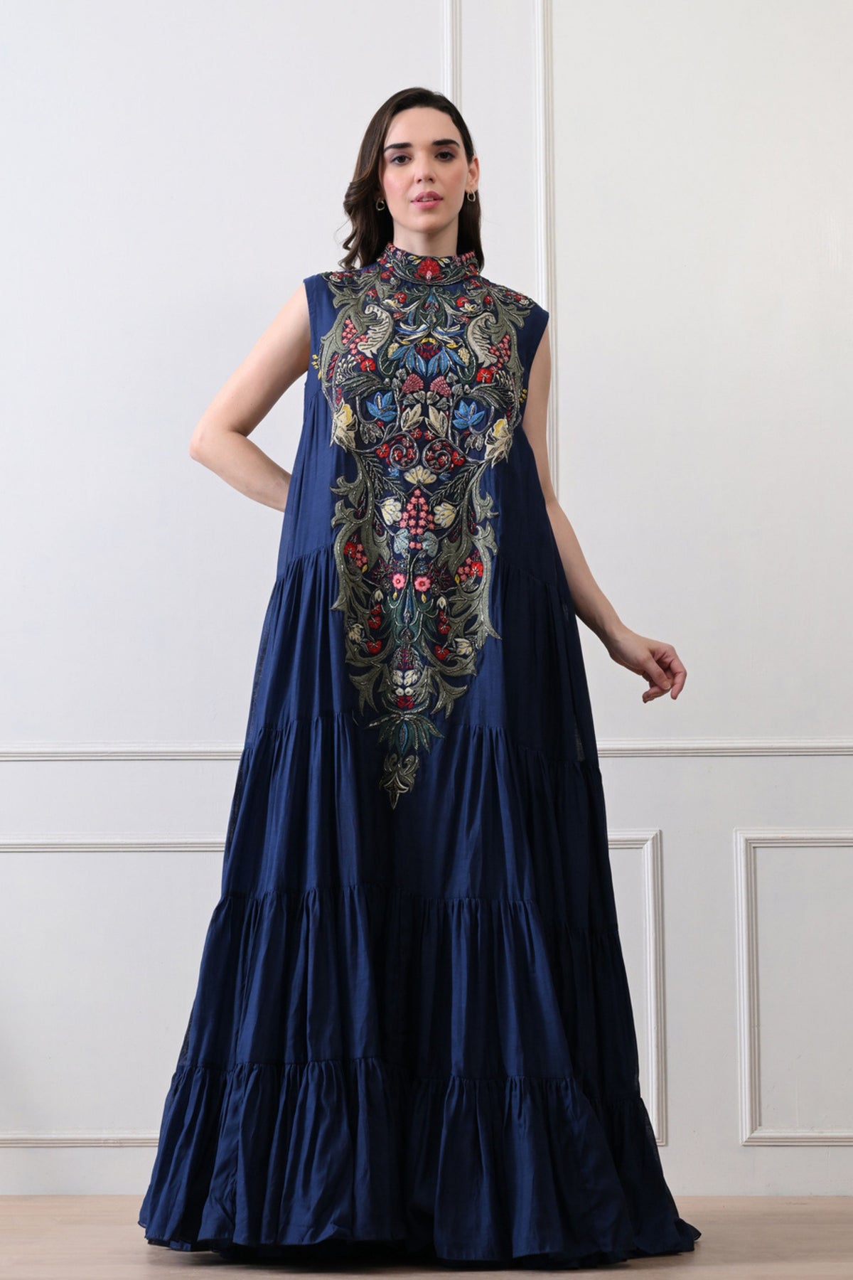 Blue High-neck Maxi Dress