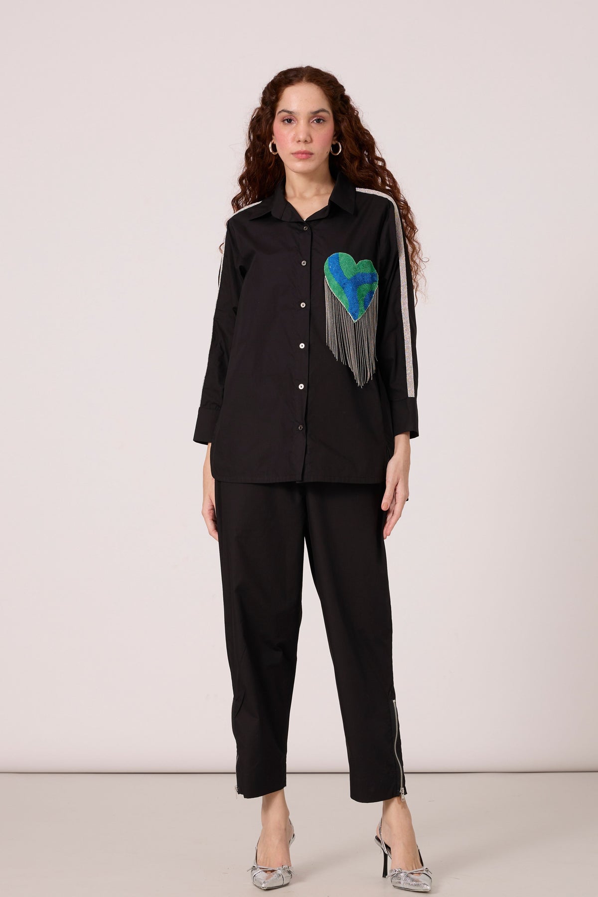 Emille Applique Black Shirt
