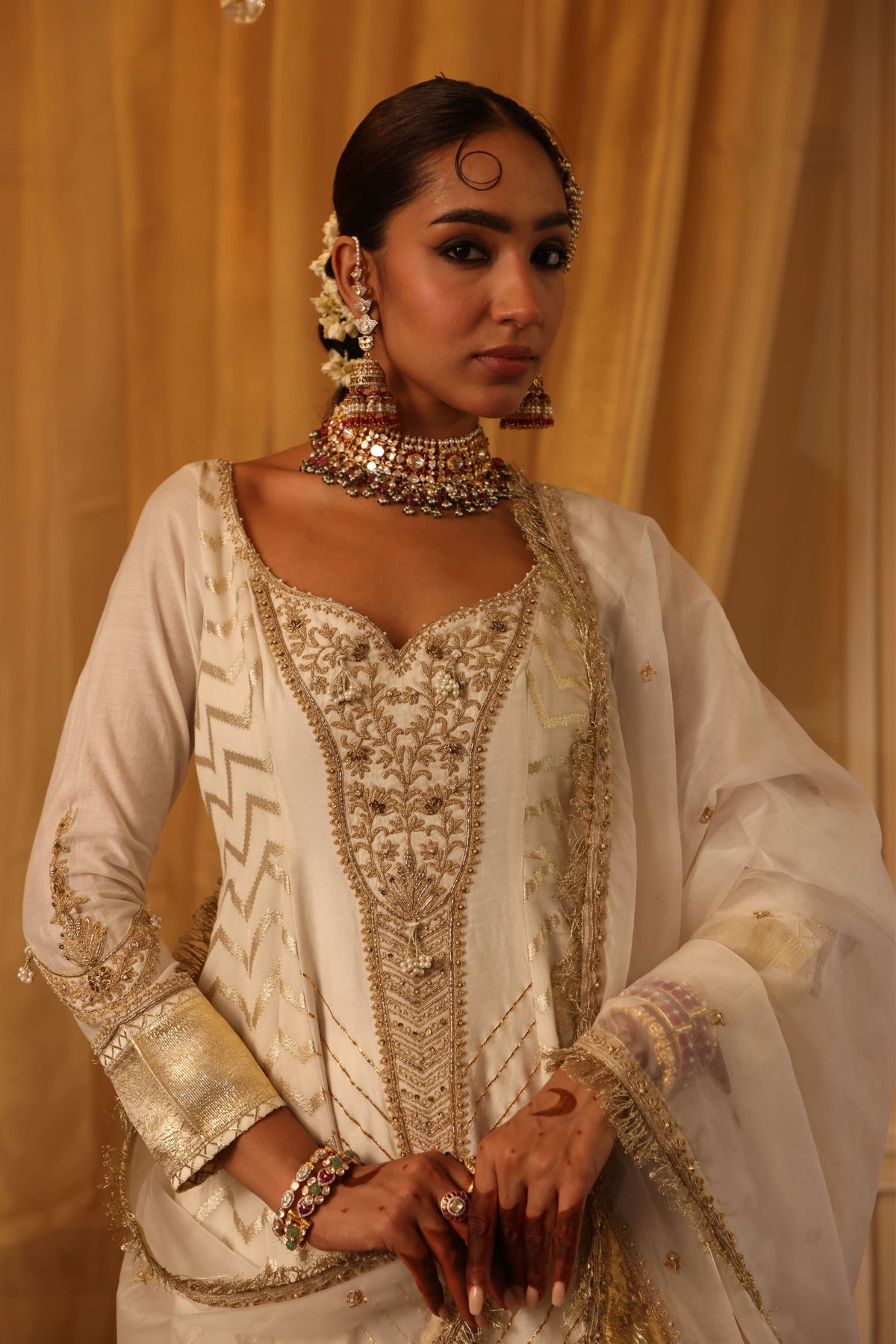 Chanderi Silk Ivory Anarkali Set