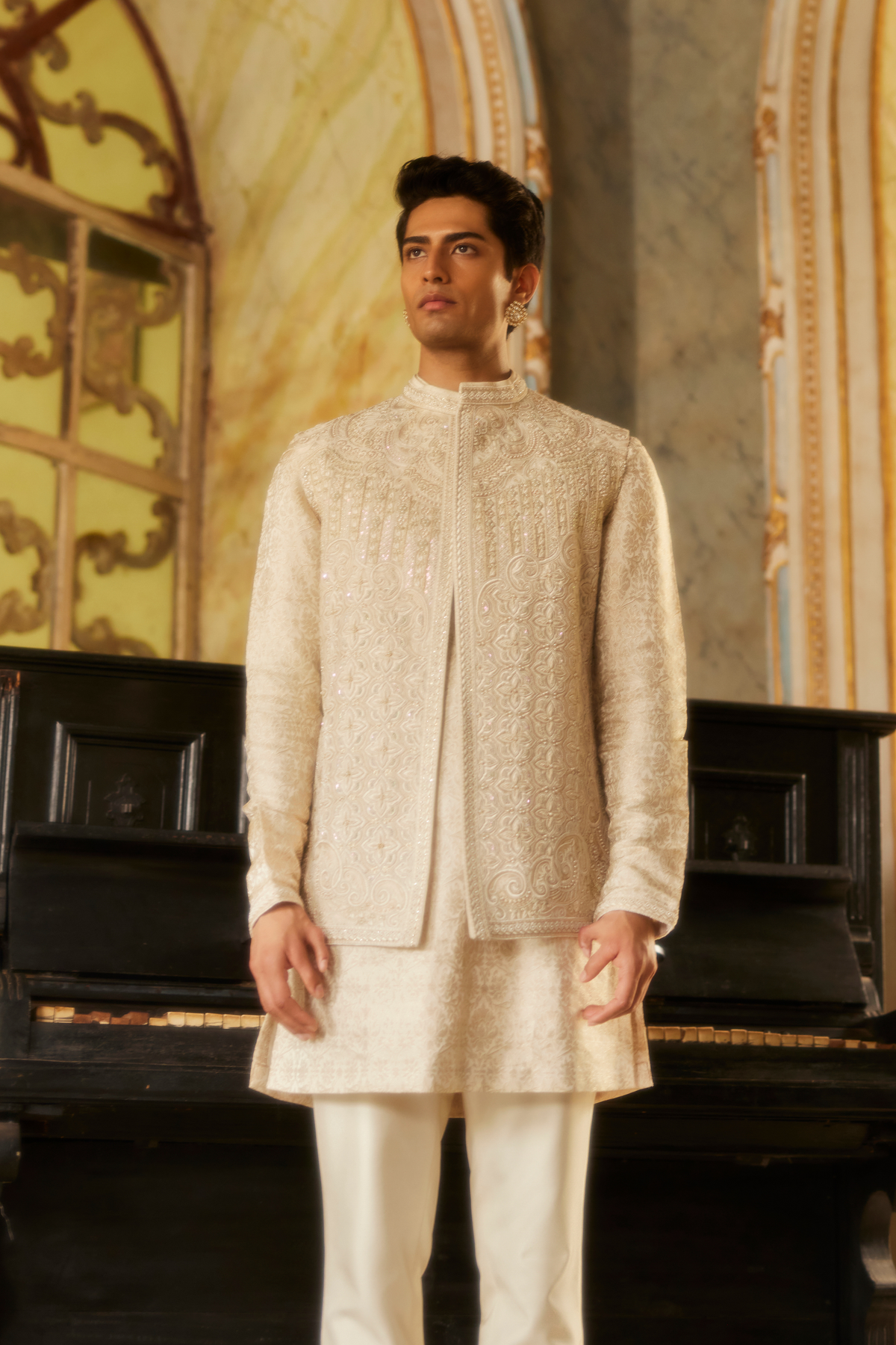 Ivory Brocade Jacket Set