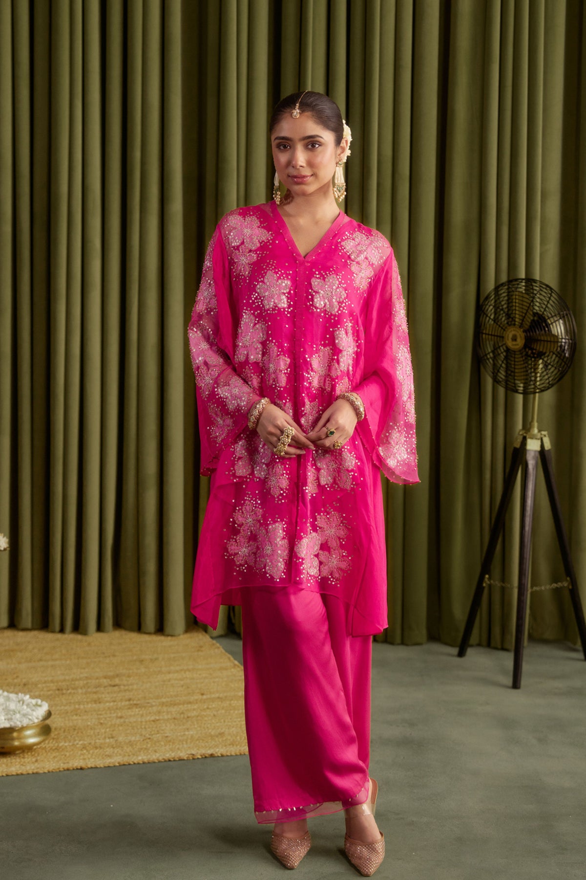Hot Pink Floral Kurta Set