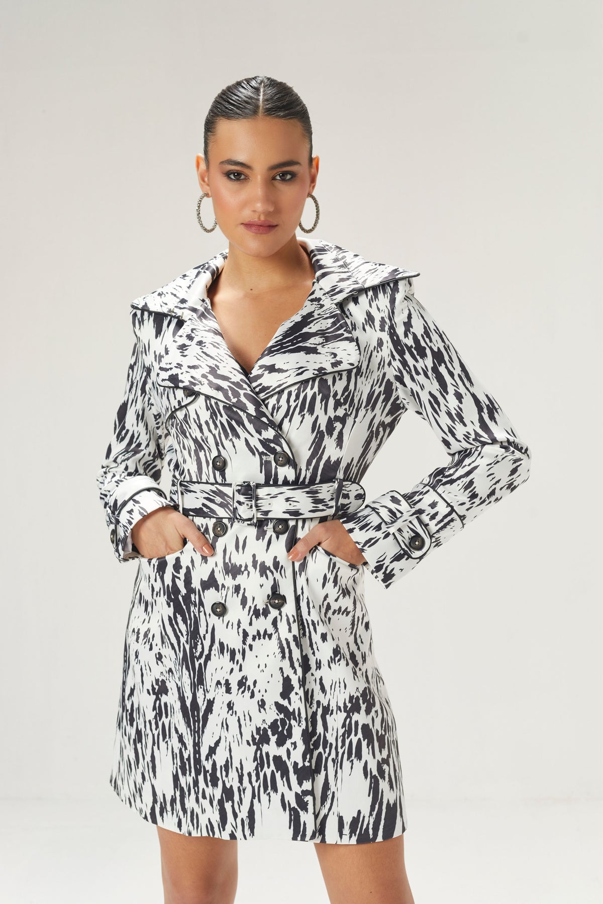 Black and White Printed Overcoat