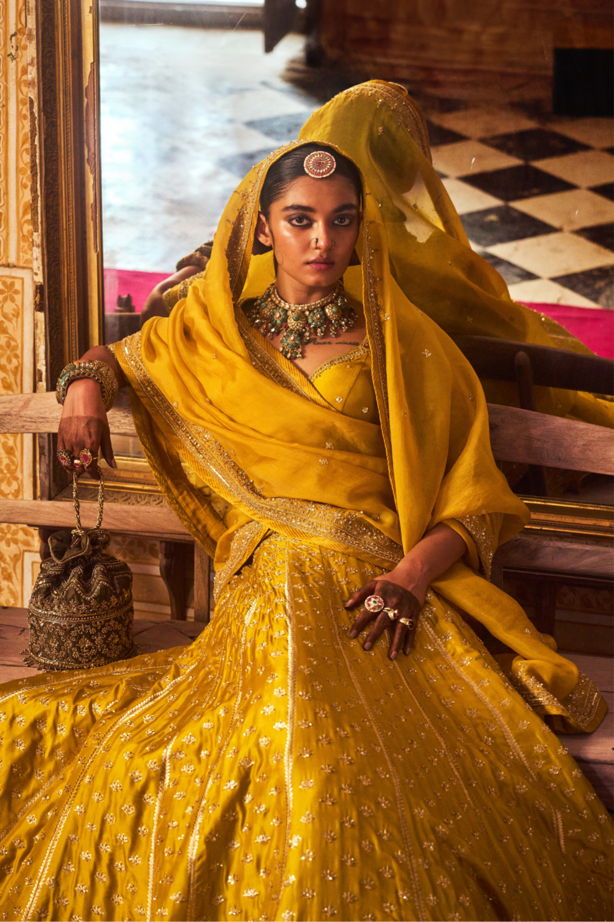 Mustard  Banarsi Lehenga Set