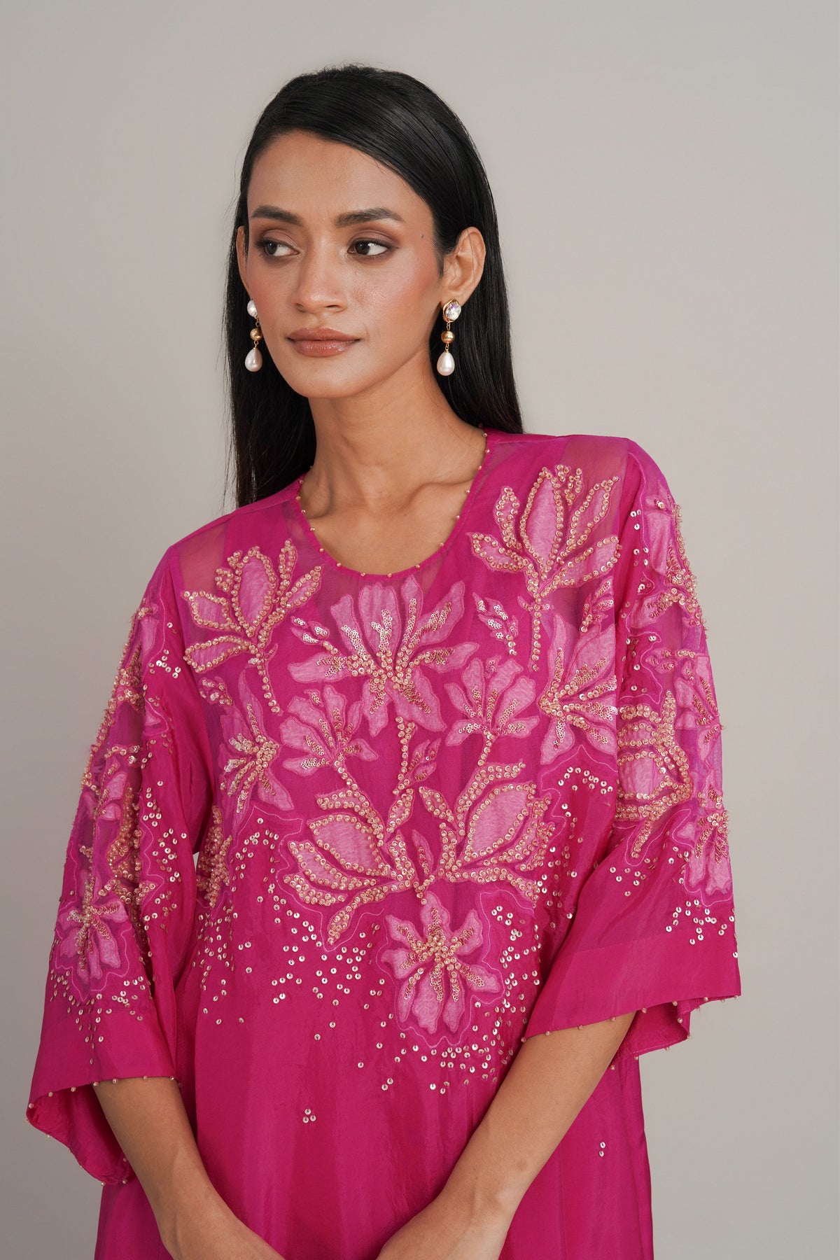 Hot Pink Floral Embellished Sharara Set