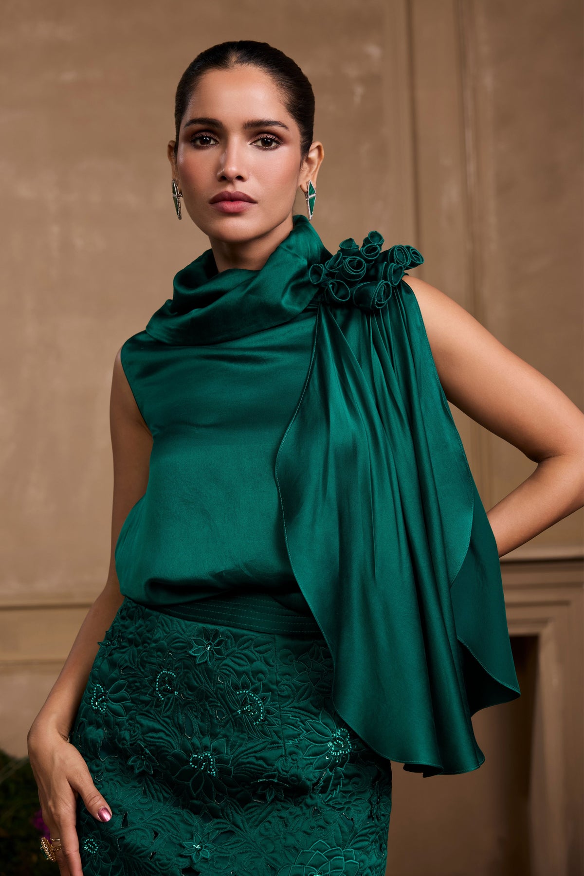 Emerald Green Metallic Quilted Skirt