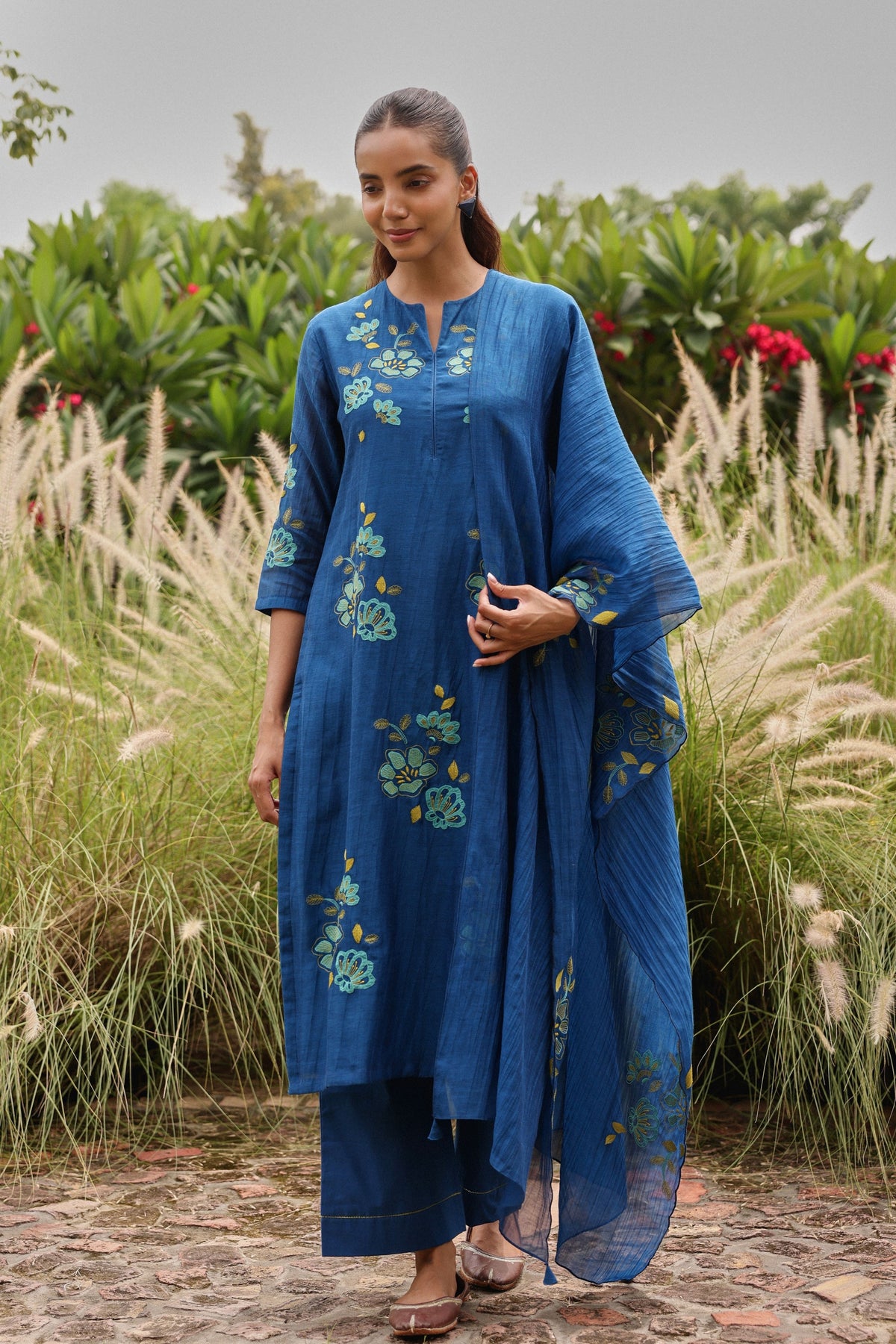 Indigo Applique Bloom Kurta Set