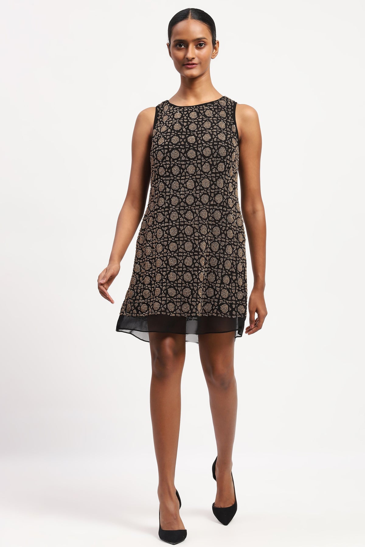 Embellished Wicker Pattern Dress