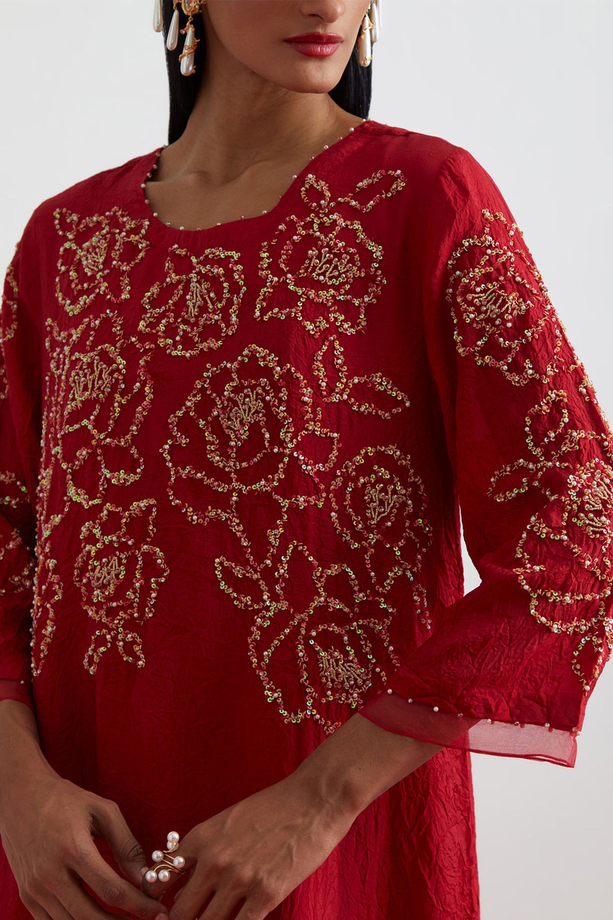 Ruby Floral Encrusted Kurta Set