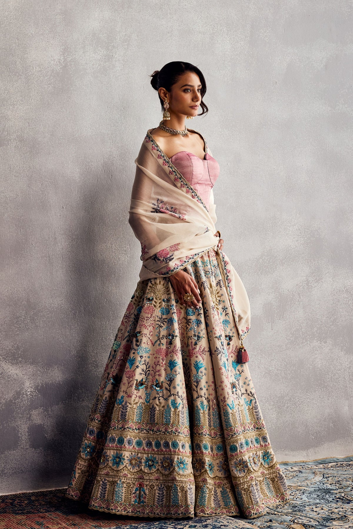 Ivory and Pink Lehenga Set