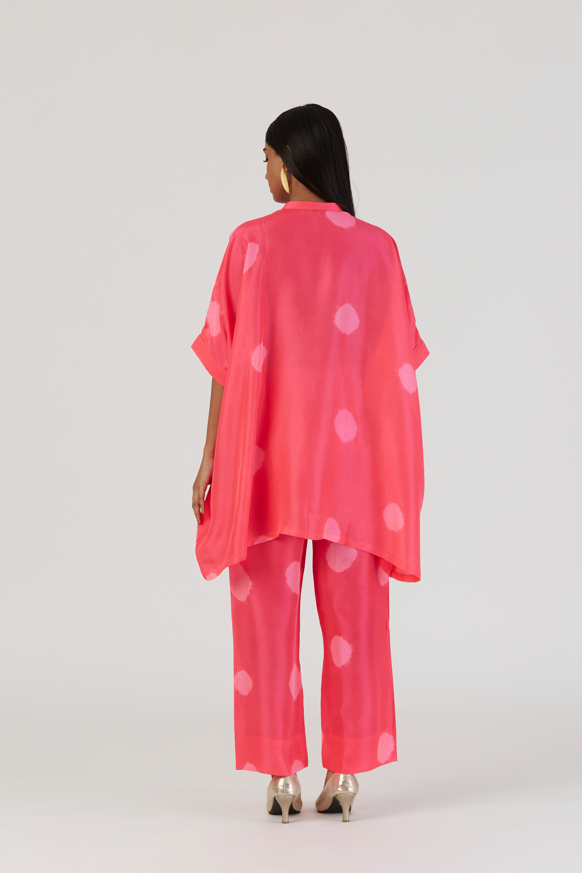 Coral Tie-Dye Silk Kaftan Set
