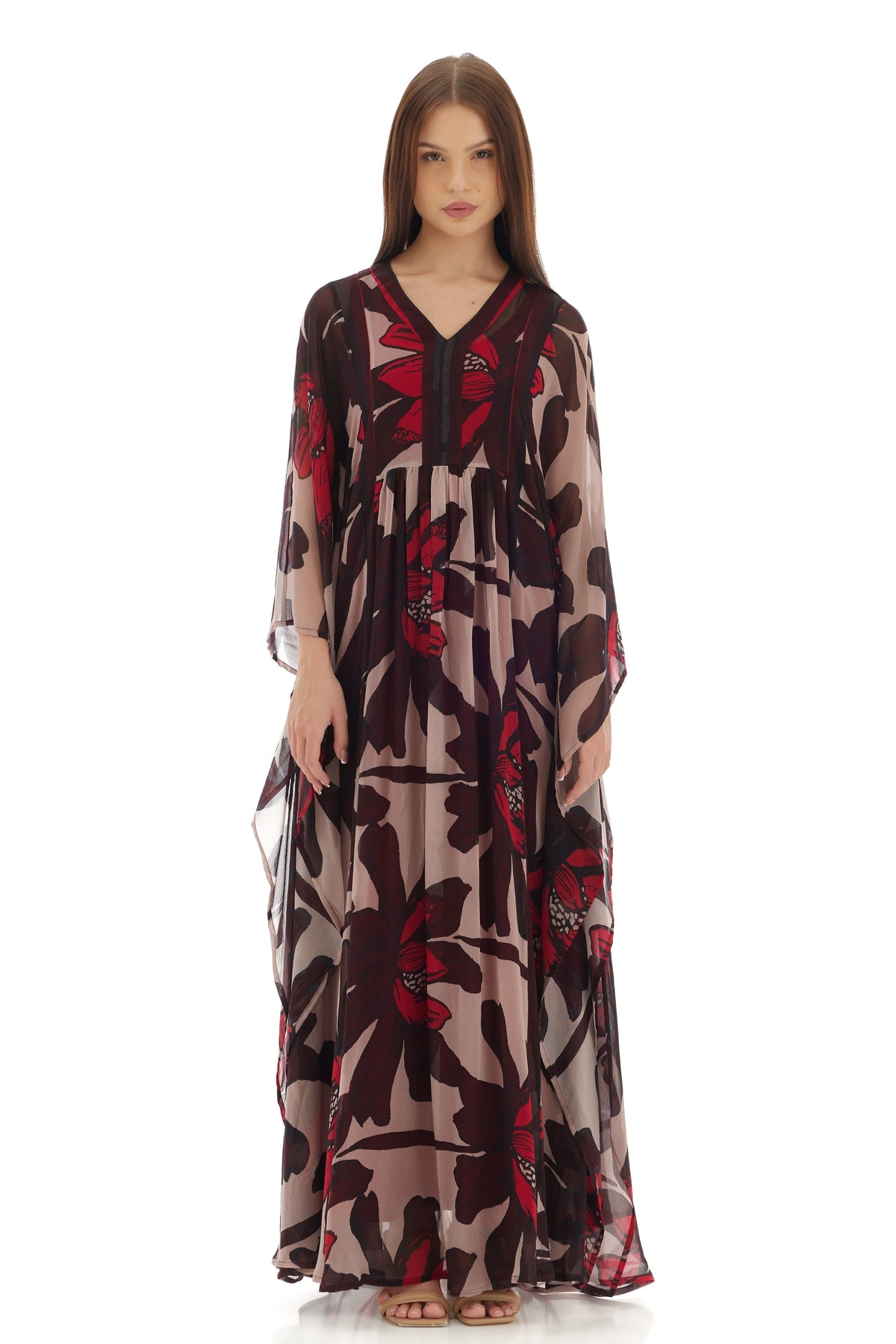 Beige and Brown Floral Kaftan